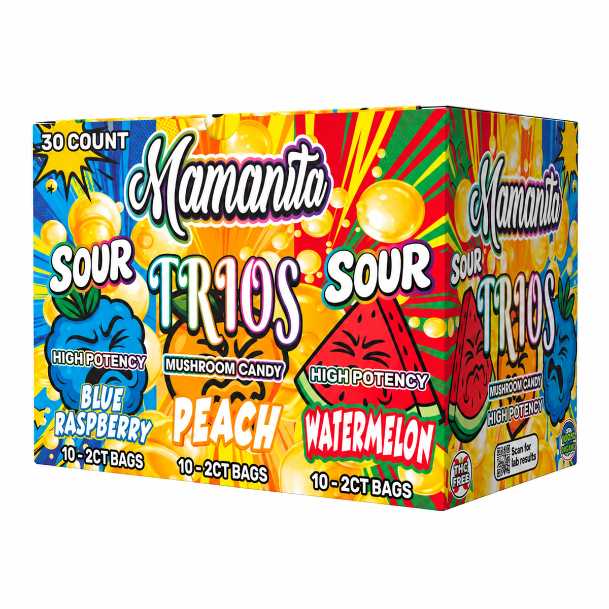 Trio 30ct Party Pack Sour Peach/Sour Watermelon/ Sour Blue Raspberry